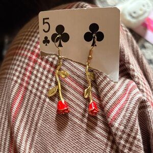 Gold-Tone Red Rose Drop Earrings - Women Jewelry